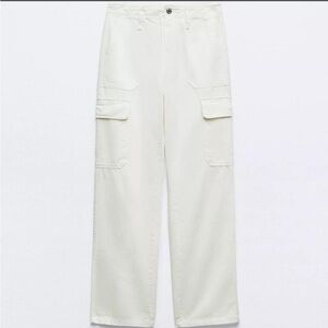Zara Ivory Cargo Wide-Leg Pants